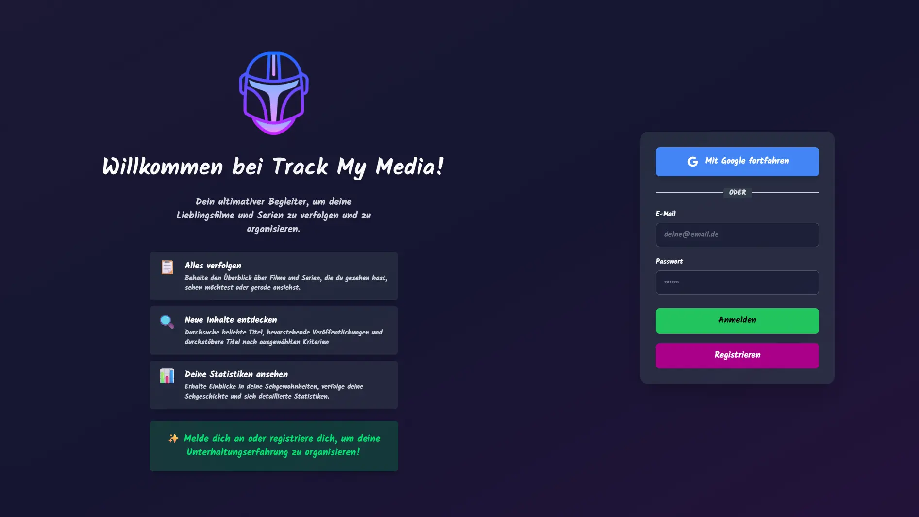 Screenshot 1 von 5 - Movie & TV Show Tracker Webanwendung